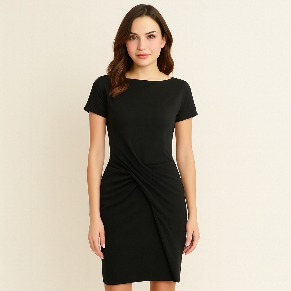 Diane Von Furstenberg DVF LBD Black Draped Boat Neck Knit Designer Dress - Women